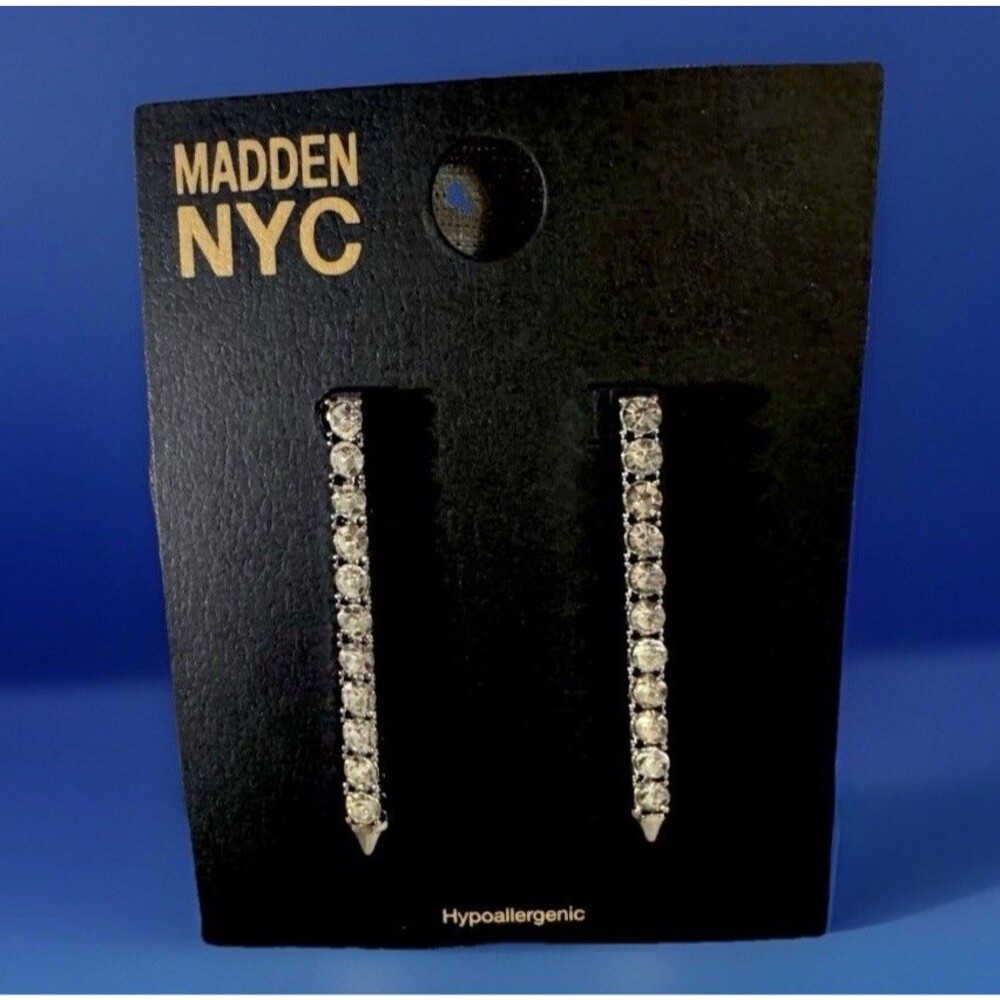 Madden NYC Hypoallergenic Long Linear Drop Earrings with Embedded Rhinestones